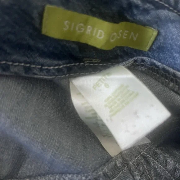 Sigrid Olsen Denim A-Line Skirt Petite 6 | Paneled Casual Blue Jean Skirt - Picture 3 of 3